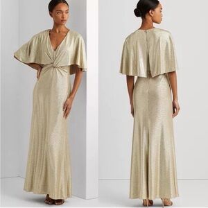 NEW Lauren Ralph Lauren Women's Twist-Front Cape-Overlay Gown